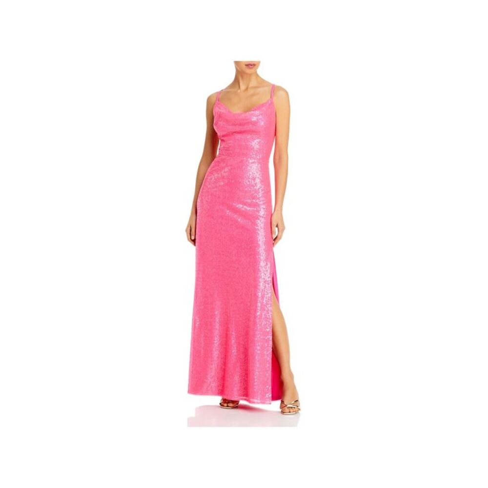 AQUA Womens Gown Full-Length Dress Red Spaghetti Strap Side Slit Lined Juniors S